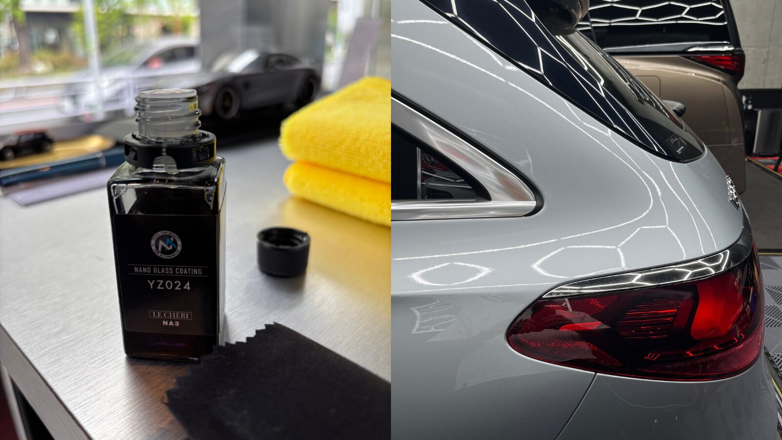 Mercedes-Benz E200d シルバー(メタリック)にNA3 YZ024セラミックコーティングを施工|横浜市青葉区のコーティング専門店 TMD Store